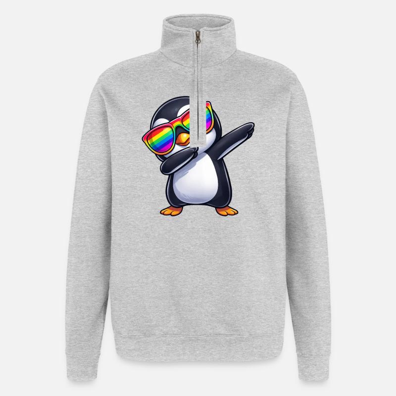Cute Penguin Dab Rainbow Sunglasses Summer - Quarter-Zip Sweatshirt - heather grey
