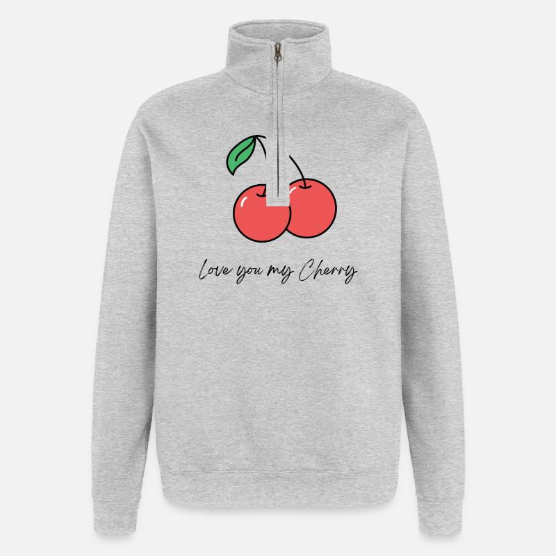 Double cerise avec déclaration d’amour - Sweat à zip 1/4 - gris chiné