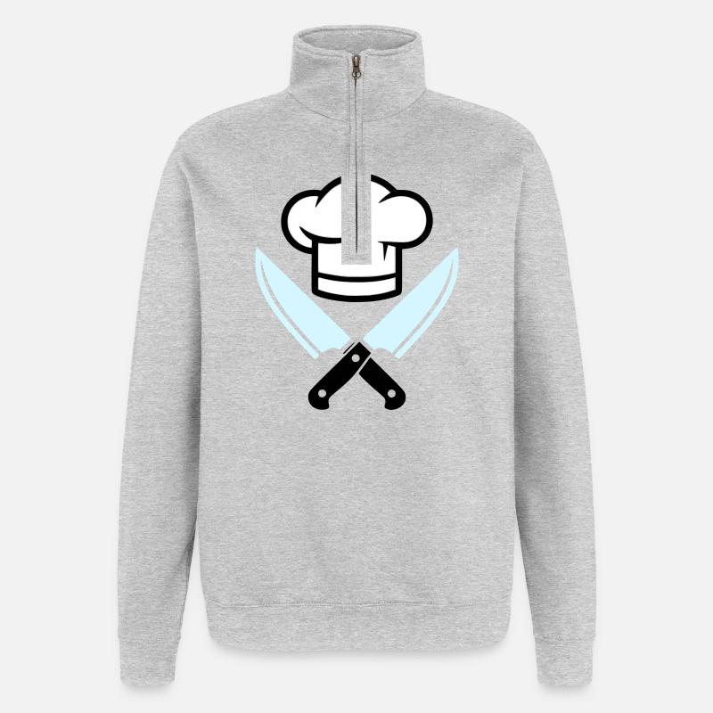 Kochmütze Messer Logo - Quarter-Zip-Sweatshirt - Grau meliert
