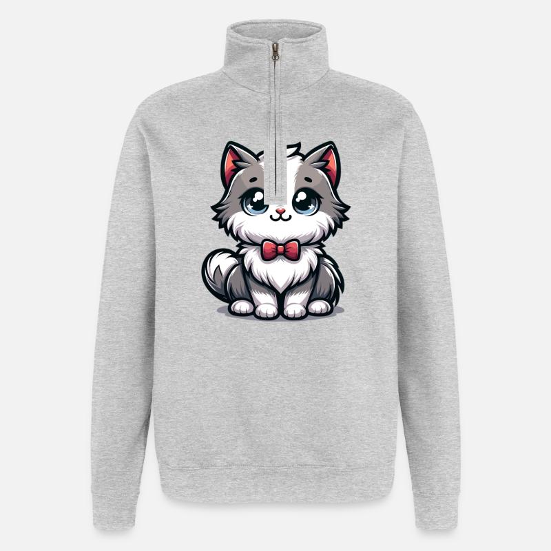 Cuddly kitten with red bow tie - Quarter-Zip Sweatshirt - heather grey