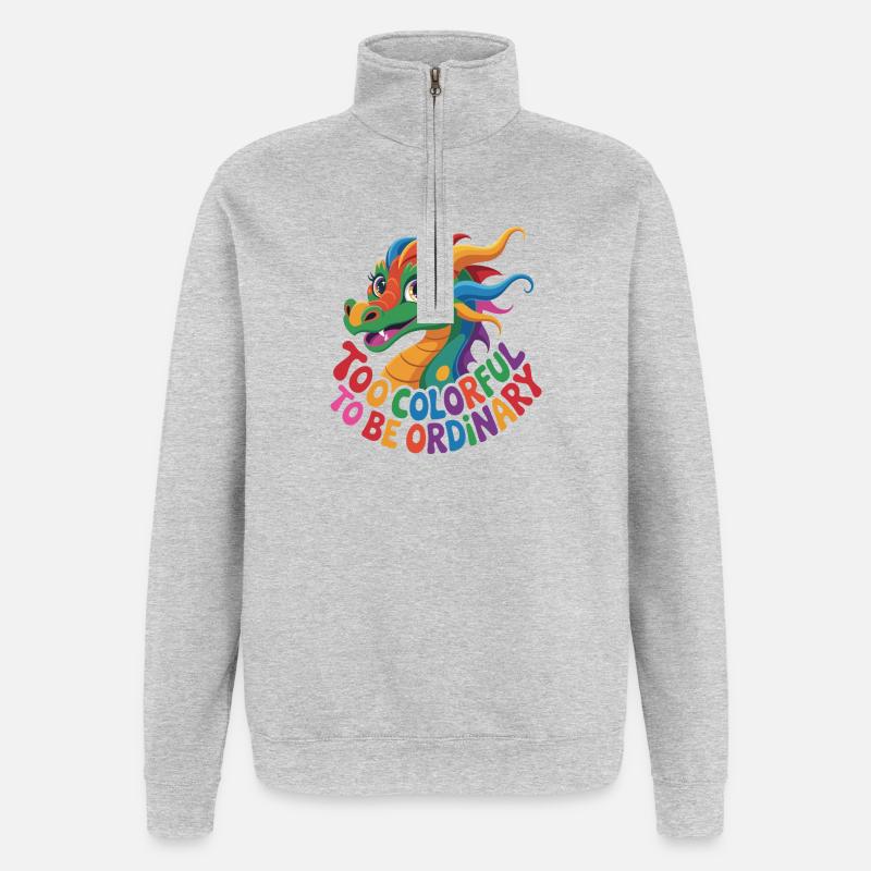 Farbenfroher eigenständiger Drache - Quarter-Zip-Sweatshirt - Grau meliert