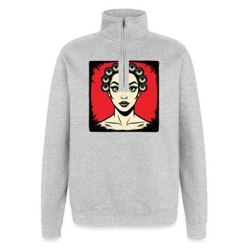ICH SEHE DICH – nette Leute - Quarter-Zip-Sweatshirt - Grau meliert - Vorne - AI Model Female 172 light (172cm) & AI Model Male 178 dark (178cm)