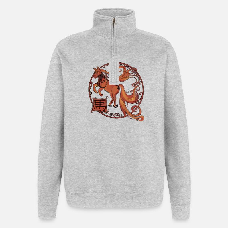 Cheval de Feu - Sweat à zip 1/4 - gris chiné