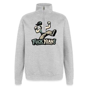 Motivierte Frau / Mädchen "Fuck Yeah" - Sweat à zip 1/4 - gris chiné - Devant - AI Model Female 172 light (172cm) & AI Model Male 178 dark (178cm)