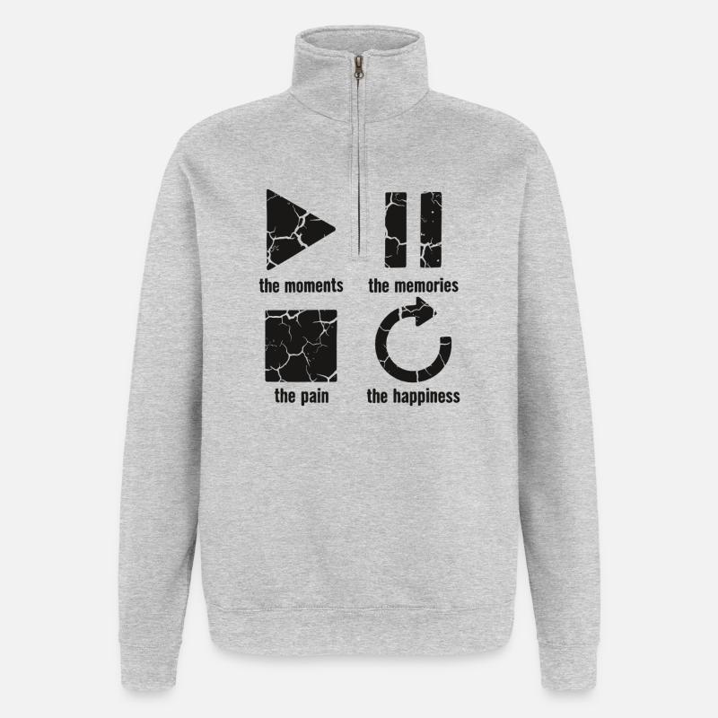 Pleine conscience, moments, souvenirs, bonheur - Sweat à zip 1/4 - gris chiné