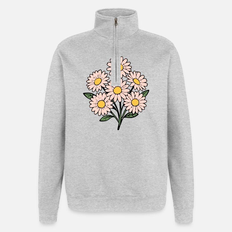 Bouquet fleur fleur rose pastel - Sweat à zip 1/4 - gris chiné