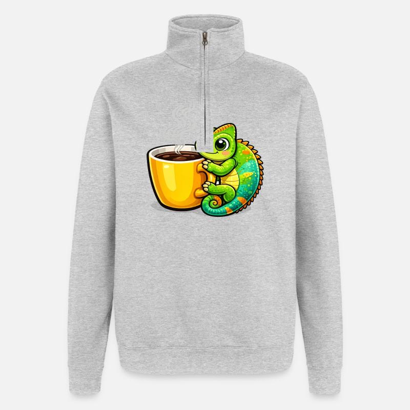 Câlin du Dragon du Café - Sweat à zip 1/4 - gris chiné