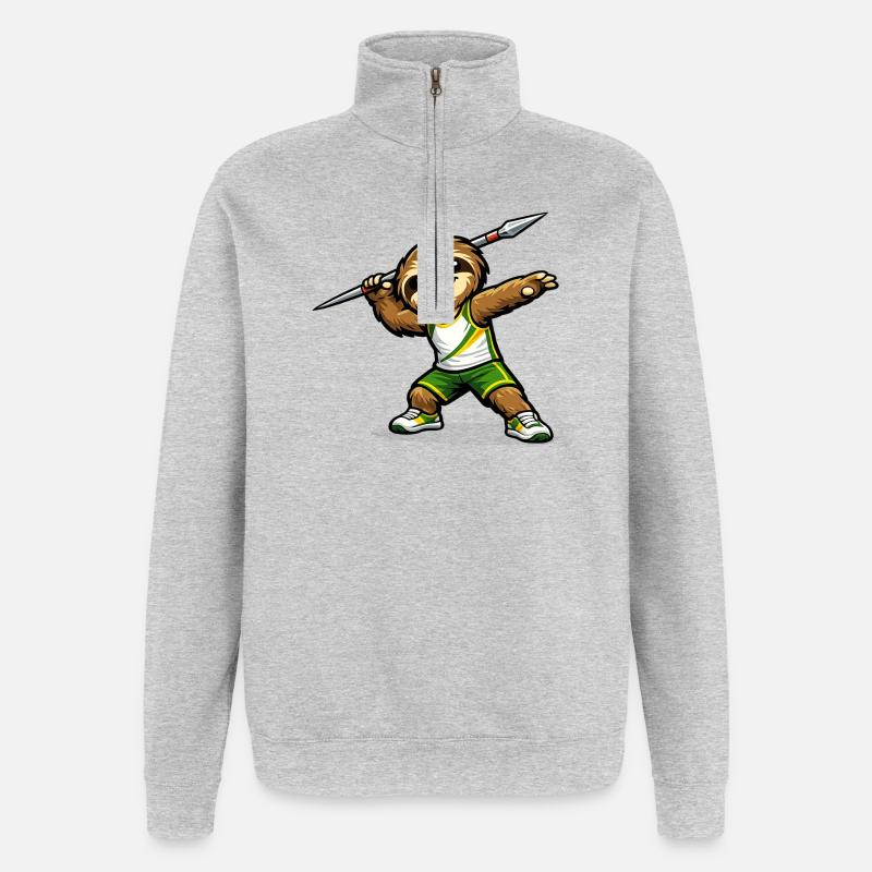 Speerwerfender Sloth Sportheld - Quarter-Zip-Sweatshirt - Grau meliert