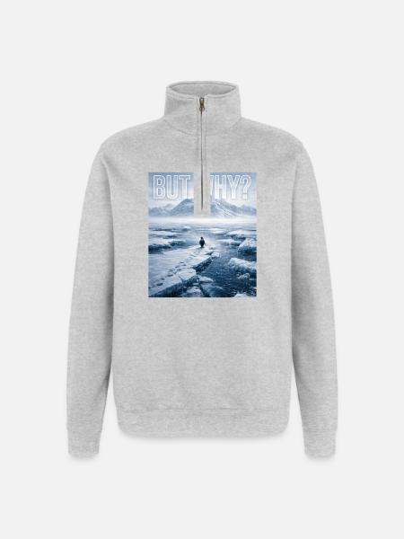 Men hvorfor Penguin Meme eksistentiel trist humor stemning - Sweatshirt med 1/4 lynlås - grå meleret