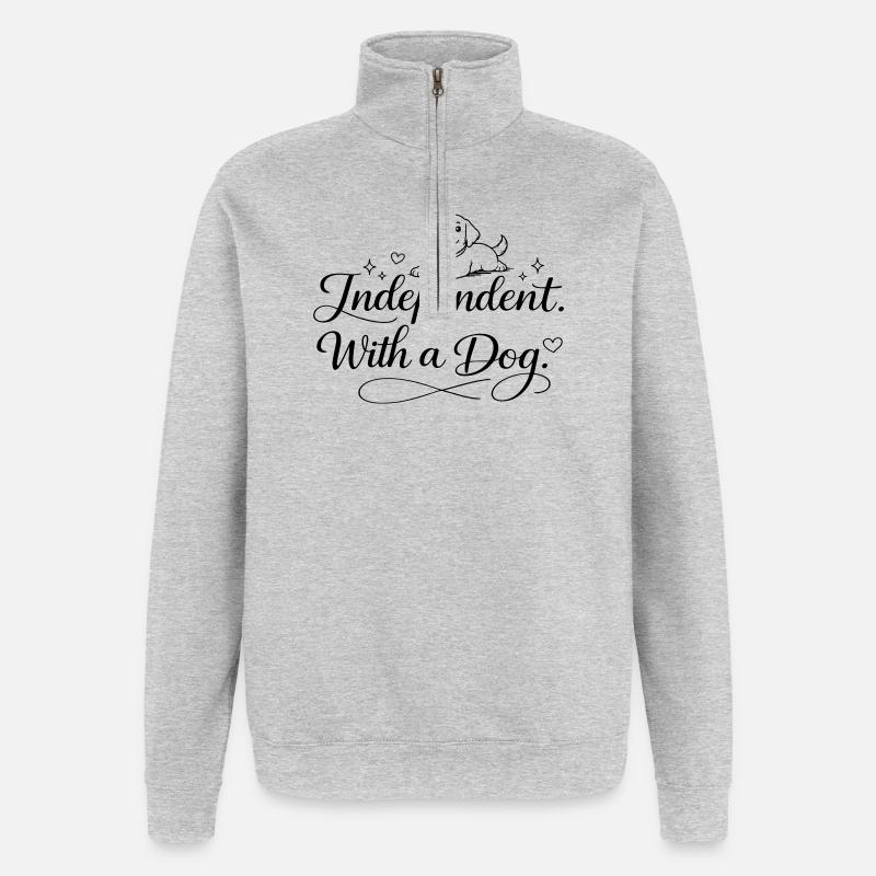 Indépendant. Avec un chien. - Sweat à zip 1/4 - gris chiné