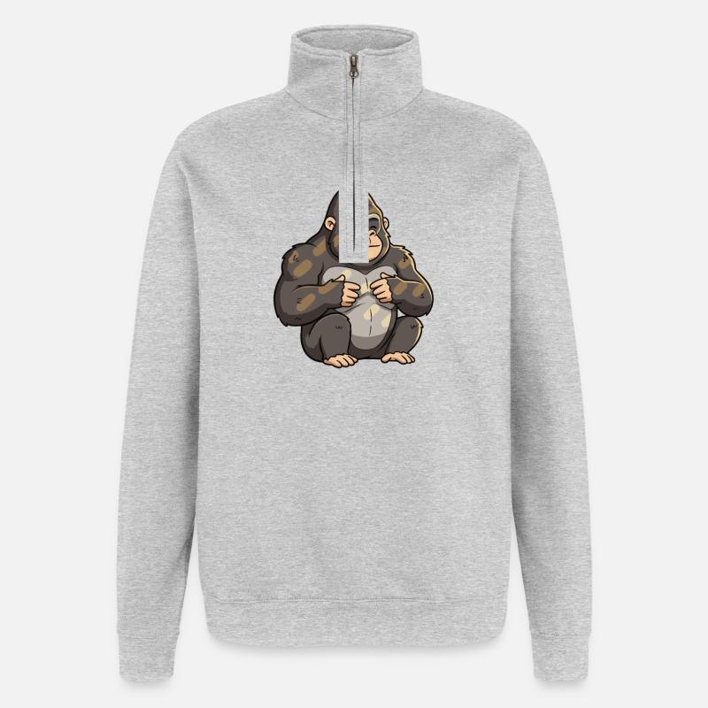 Lächelnder Gorillamaskottchen - Quarter-Zip-Sweatshirt - Grau meliert