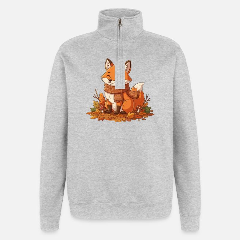 Herbstlicher Fuchs mit Schal - Quarter-Zip-Sweatshirt - Grau meliert