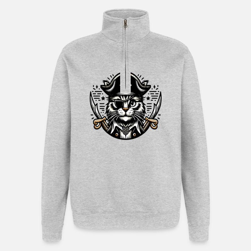 Chat Pirate : Chat pirate avec cache-œil - Sweat à zip 1/4 - gris chiné