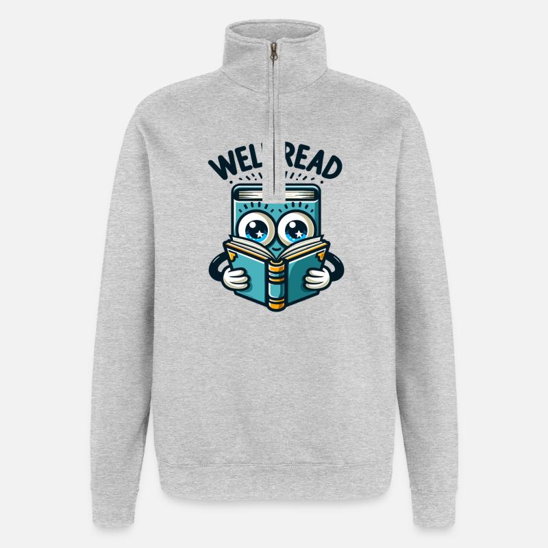 Well Read Bücherheld Illustration - Quarter-Zip-Sweatshirt - Grau meliert