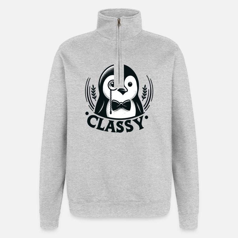 Pinguino elegante con monocolo - Felpa con zip 1/4 - grigio melange