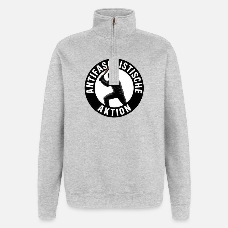 Action Antifasciste - Antifa Tee - Sweat à zip 1/4 - gris chiné