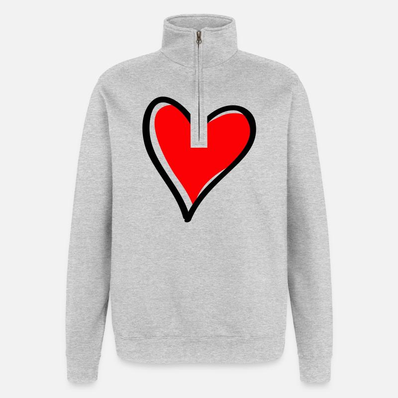 Rotes Herz Minimal-Icon - Quarter-Zip-Sweatshirt - Grau meliert