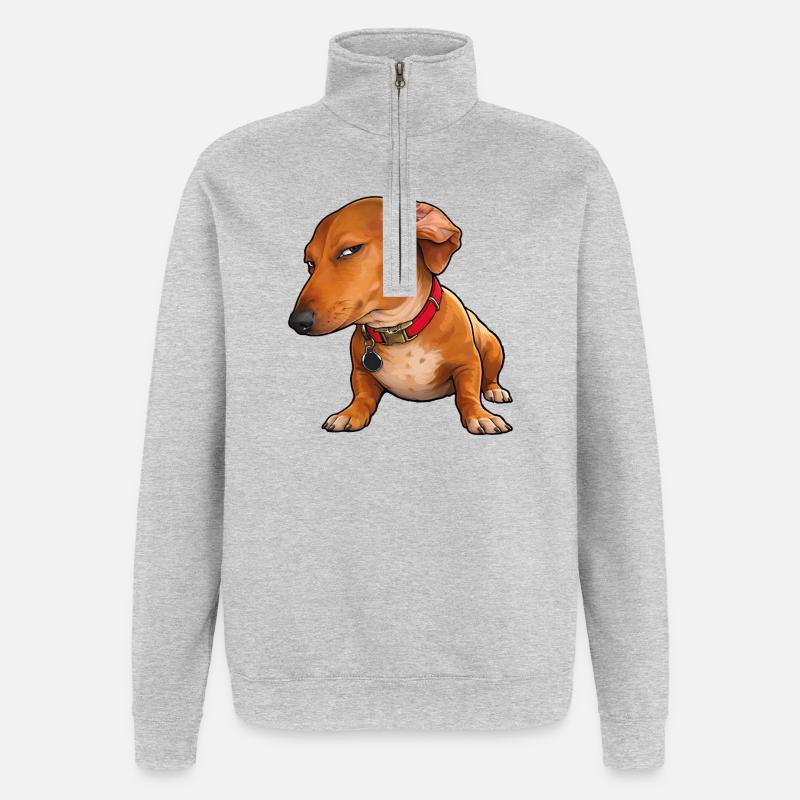 Regard de côté du teckel lundi - Sweat à zip 1/4 - gris chiné