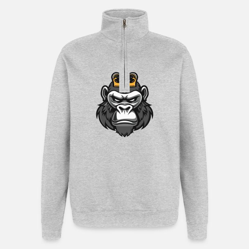 Couronne de tête de gorille - Sweat à zip 1/4 - gris chiné