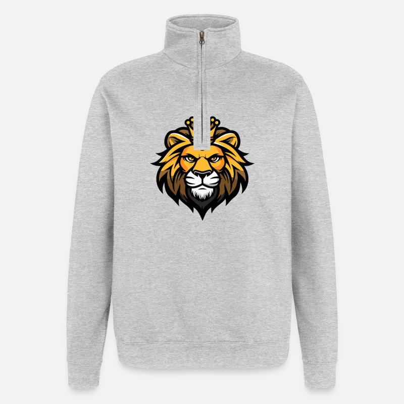 Couronne de tête de lion - Sweat à zip 1/4 - gris chiné