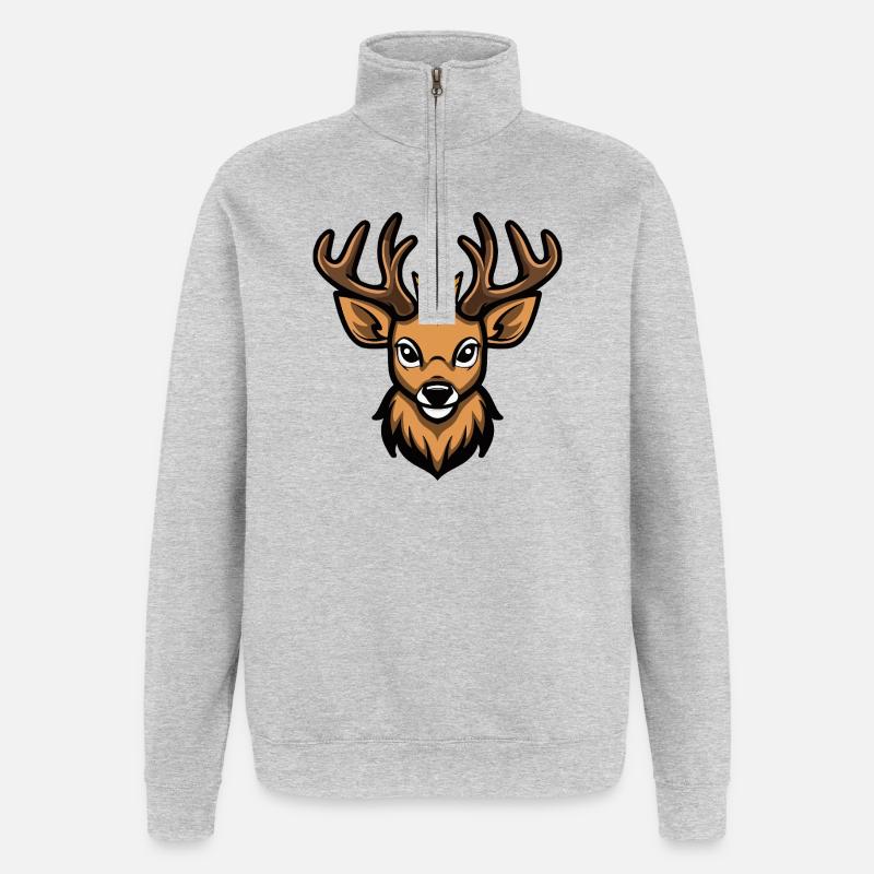 Hirsch Kopf Krone - Quarter-Zip-Sweatshirt - Grau meliert