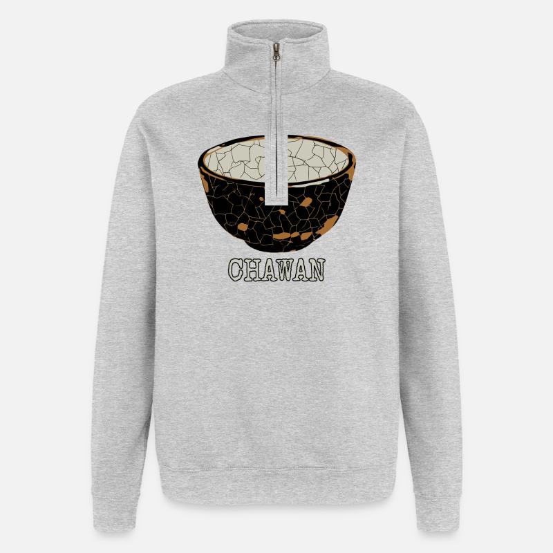Zerbrochene Chawan-Teeschale - Quarter-Zip-Sweatshirt - Grau meliert