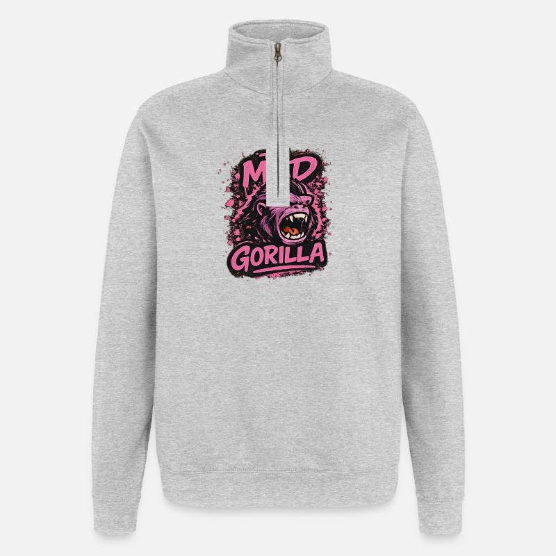 Der wütende Gorilla - Quarter-Zip-Sweatshirt - Grau meliert