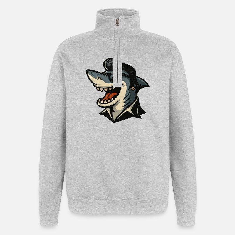 Requin avec style - Sweat à zip 1/4 - gris chiné