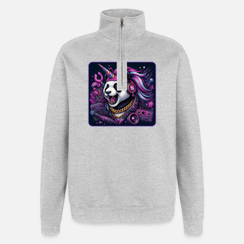 Panda Einhorn Party - Quarter-Zip-Sweatshirt - Grau meliert