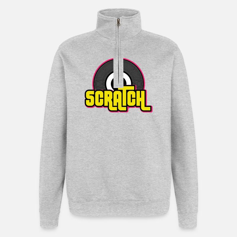 Graphique de disque vinyle Scratch DJ - Sweat à zip 1/4 - gris chiné