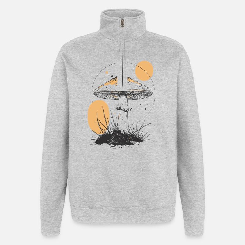 Moonlight Forest Mushroom Silhouette - Quarter-Zip Sweatshirt - heather grey