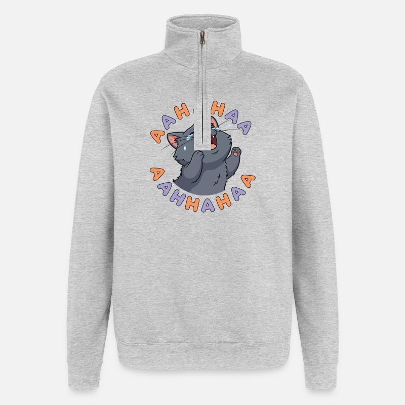 Lachende Katzenexplosion - Quarter-Zip-Sweatshirt - Grau meliert