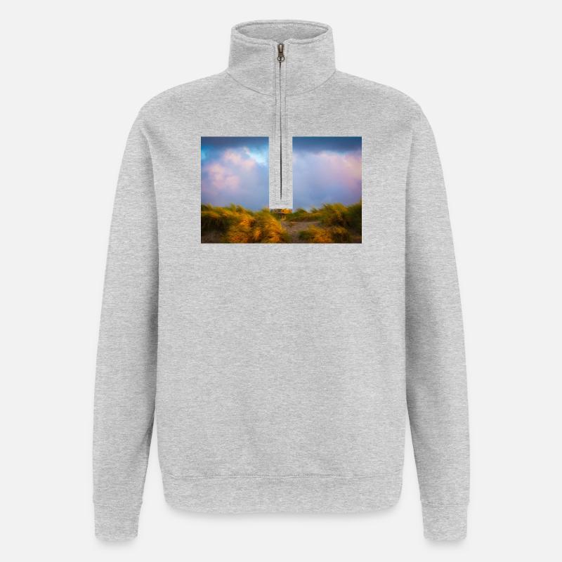 Phare de Warnemünde le soir - Sweat à zip 1/4 - gris chiné