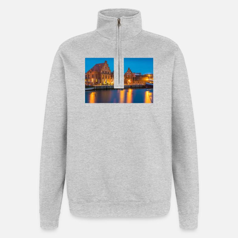 Wismar le soir - Sweat à zip 1/4 - gris chiné