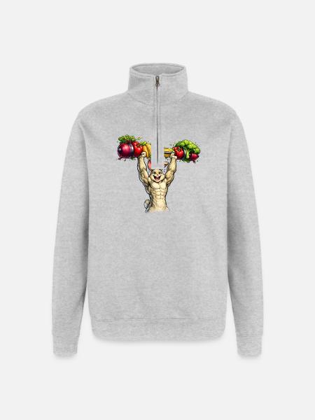 Bunny with muscles and vegetable barbell - Quarter-Zip Sweatshirt - heather grey