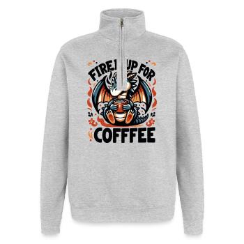 Coffee Dragon Fire Joy - Quarter-Zip Sweatshirt - heather grey - Front - AI Model Female 172 light (172cm) & AI Model Male 178 dark (178cm)