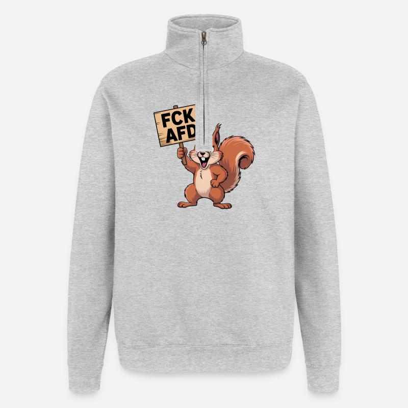 FCK AFD - Antifa Eichhörnchen Tee - Quarter-Zip-Sweatshirt - Grau meliert