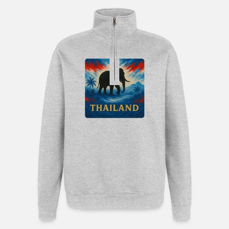 Thailand Elefant Reise Design - Quarter-Zip-Sweatshirt - Grau meliert