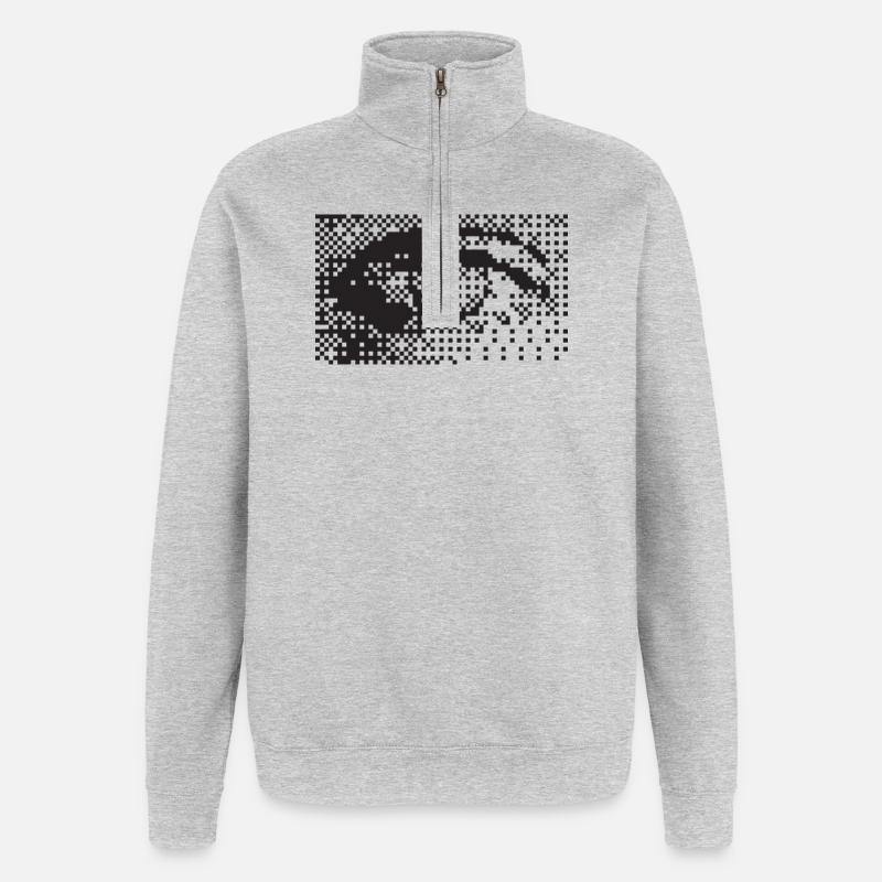 Midnight Pixel Eye Pattern - Quarter-Zip Sweatshirt - heather grey