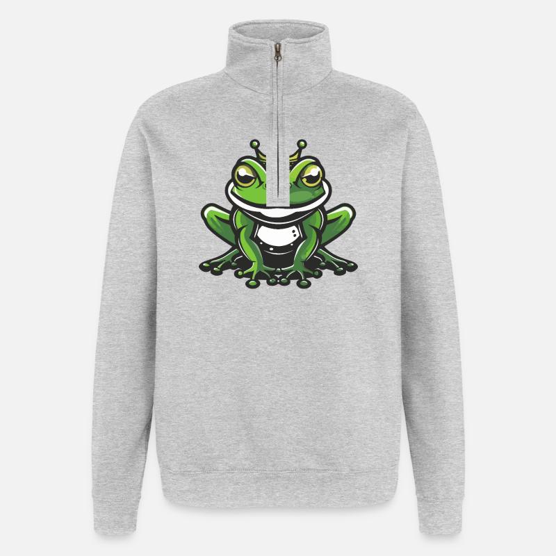 Couronne de tête de grenouille - Sweat à zip 1/4 - gris chiné
