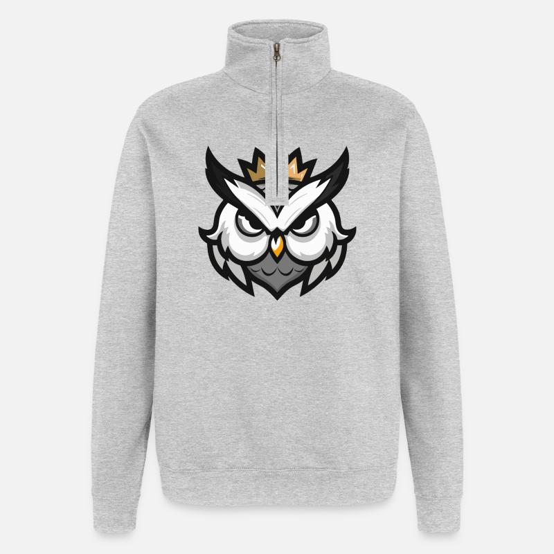 Couronne de tête de hibou - Sweat à zip 1/4 - gris chiné
