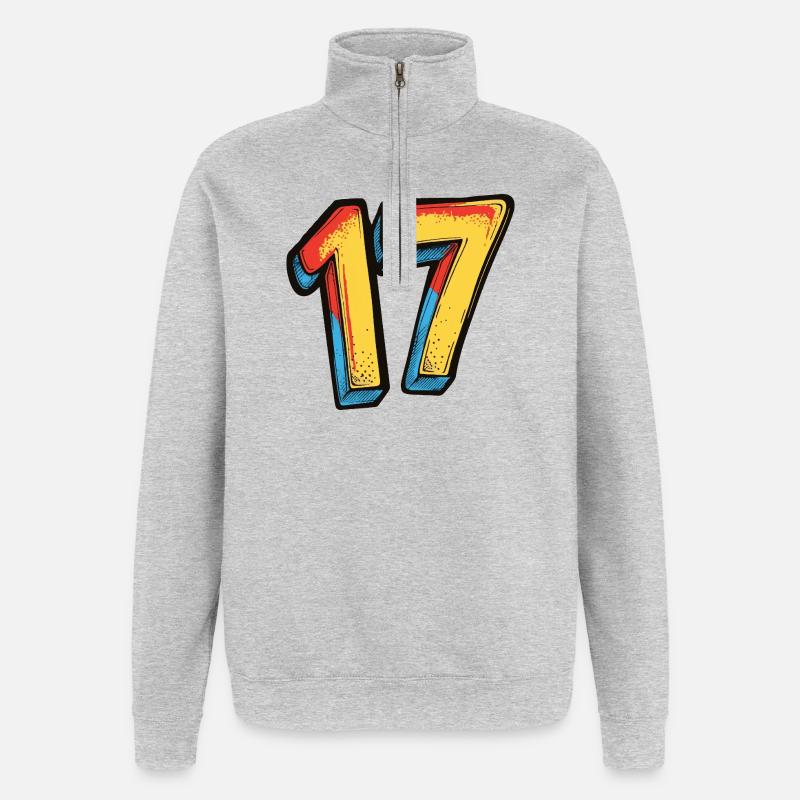 17 Zahl Bunt - Quarter-Zip-Sweatshirt - Grau meliert