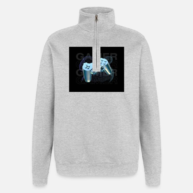 Neonblauer Controller 3D - Quarter-Zip-Sweatshirt - Grau meliert