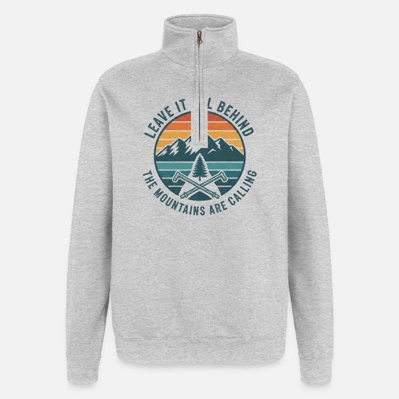 Mountains Are Calling Patch - Quarter-Zip Sweatshirt - heather grey