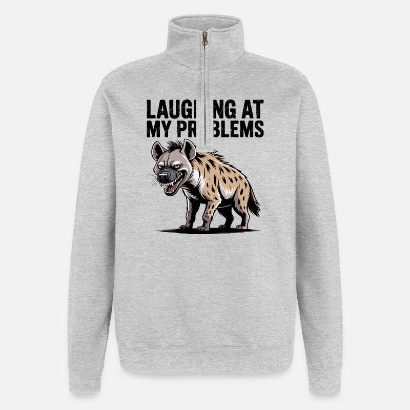 Laughing At My Problems Hyena - Quarter-Zip Sweatshirt - heather grey