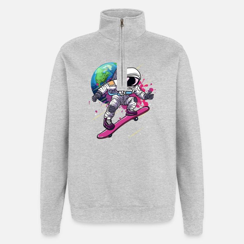 Astronaut Skateboard Erde - Quarter-Zip-Sweatshirt - Grau meliert