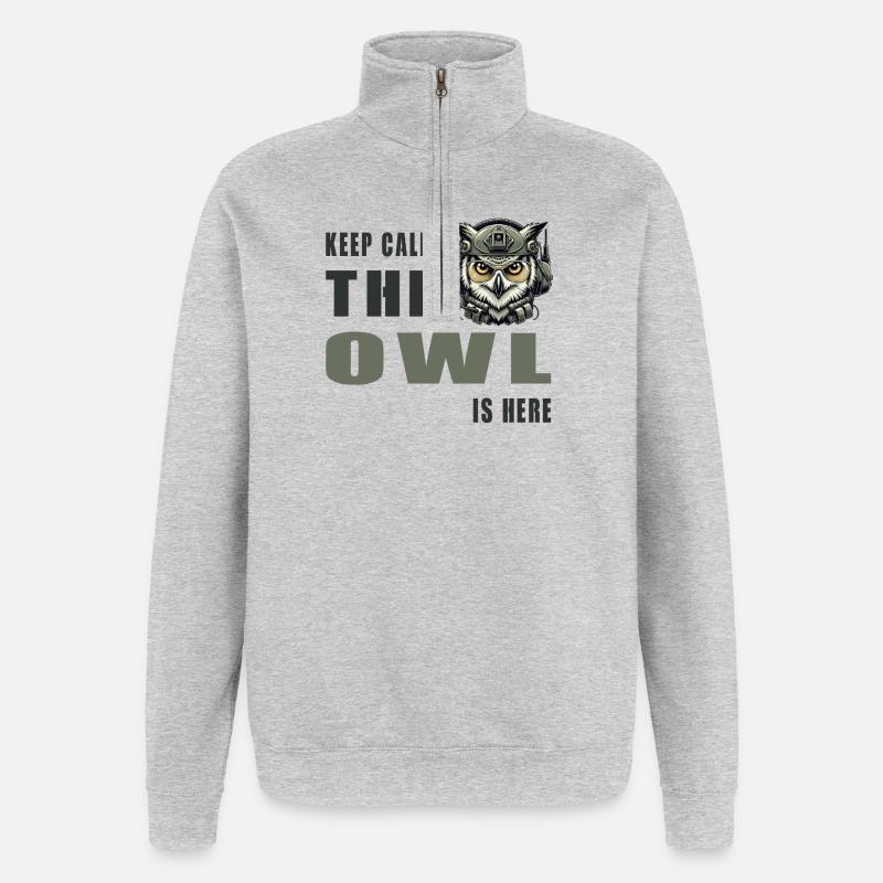Reste calme, la chouette est là - Sweat à zip 1/4 - gris chiné
