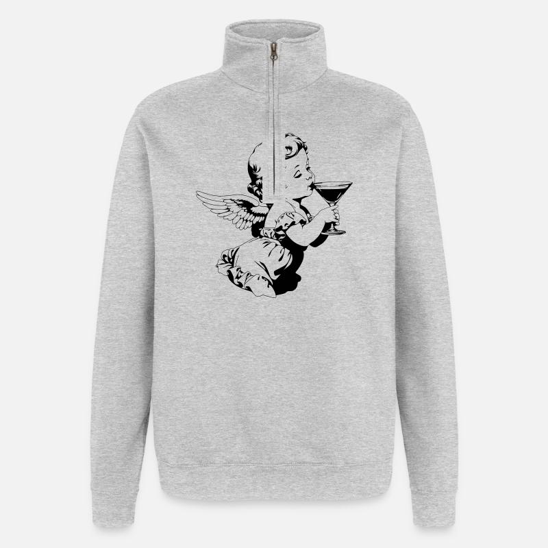 Cocktail Engel – Cherub mit Martini Glas - Quarter-Zip-Sweatshirt - Grau meliert