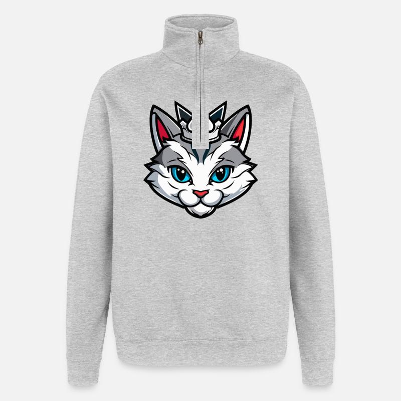 Katze Symbol Kopf Krone - Quarter-Zip-Sweatshirt - Grau meliert