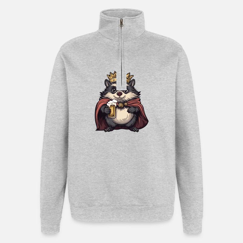 Igel Bier König - Quarter-Zip-Sweatshirt - Grau meliert